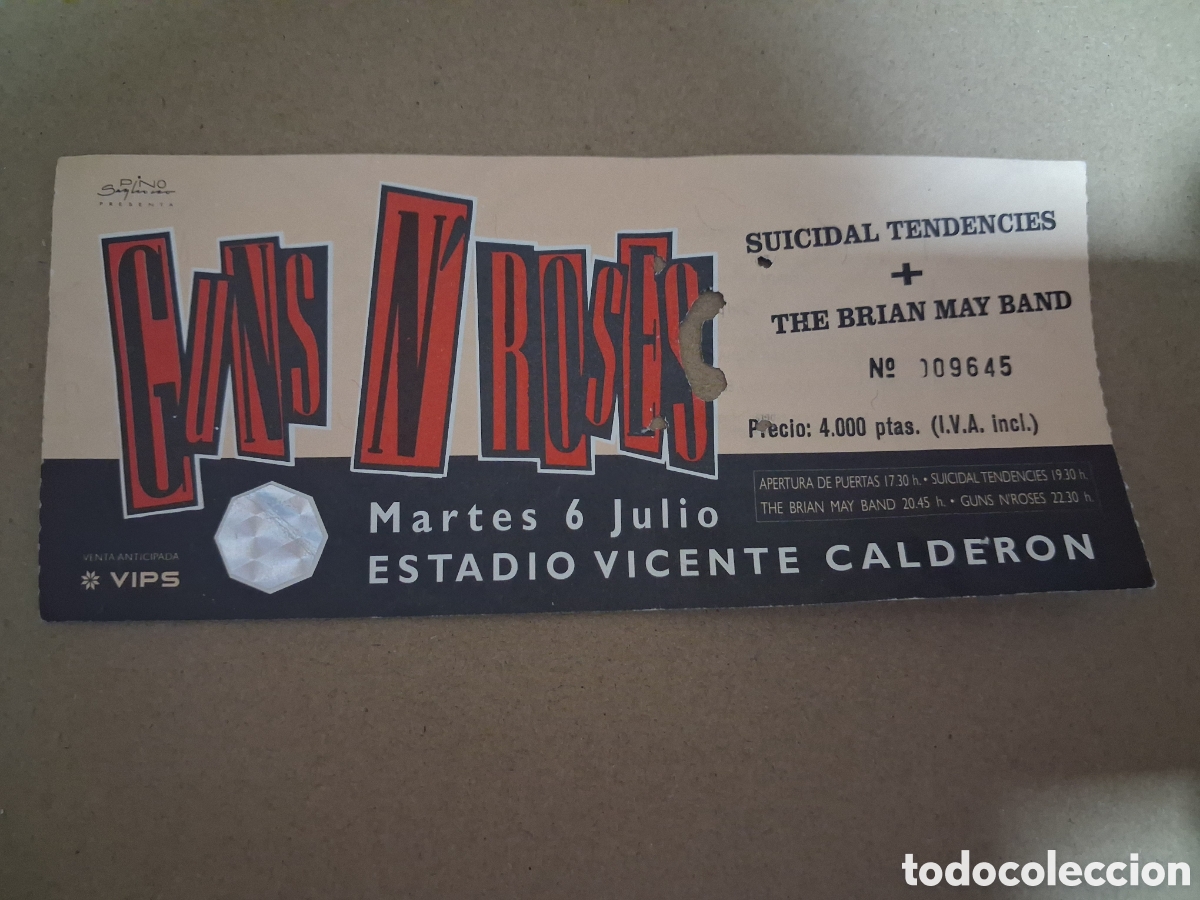 Entradas antiguas de conciertos: ENTRADA ORIGINAL CONCIERTO GUNS AND ROSES VICENTE CALDERON 1993