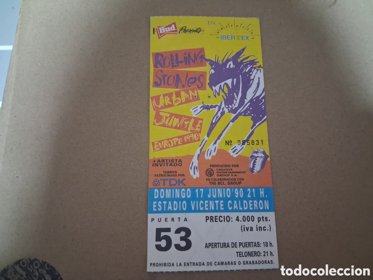 Entradas antiguas de conciertos: ENTRADA ORIGINAL CONCIERTO ROLLING STONES ESTADIO VICENTE CALDER&Oacute;N 1990