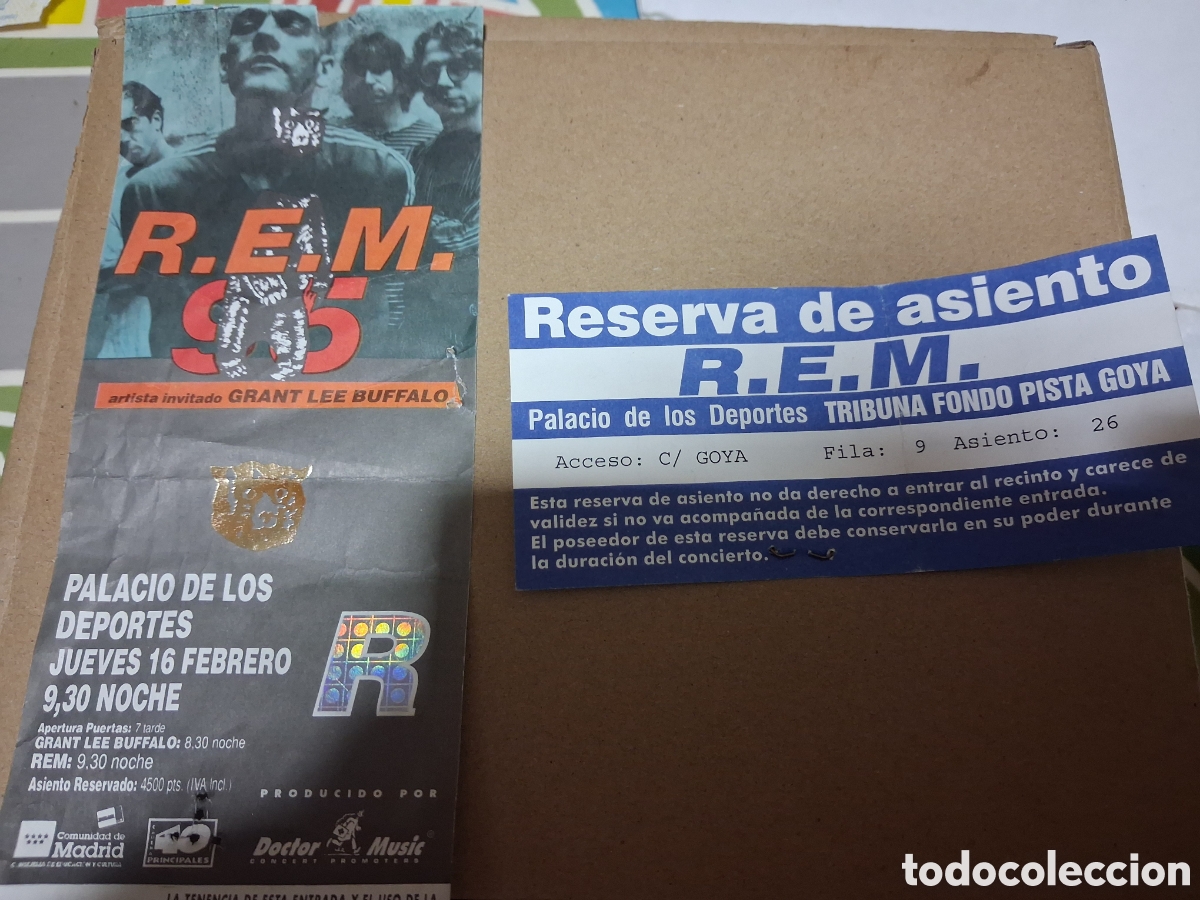 Entradas antiguas de conciertos: ENTRADA ORIGINAL CONCIERTO + RESERVA ASIENTO REM PALACIO DE LOS DEPORTES