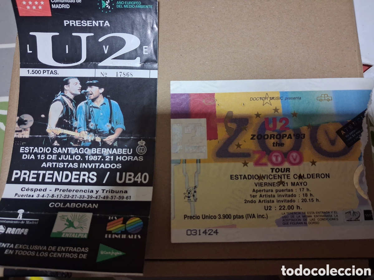 Entradas antiguas de conciertos: LOTE 2 ENTRADAS ORIGINALES U2 ESTADIO SANTIAGO BERNABEU + VICENTE CALDERON