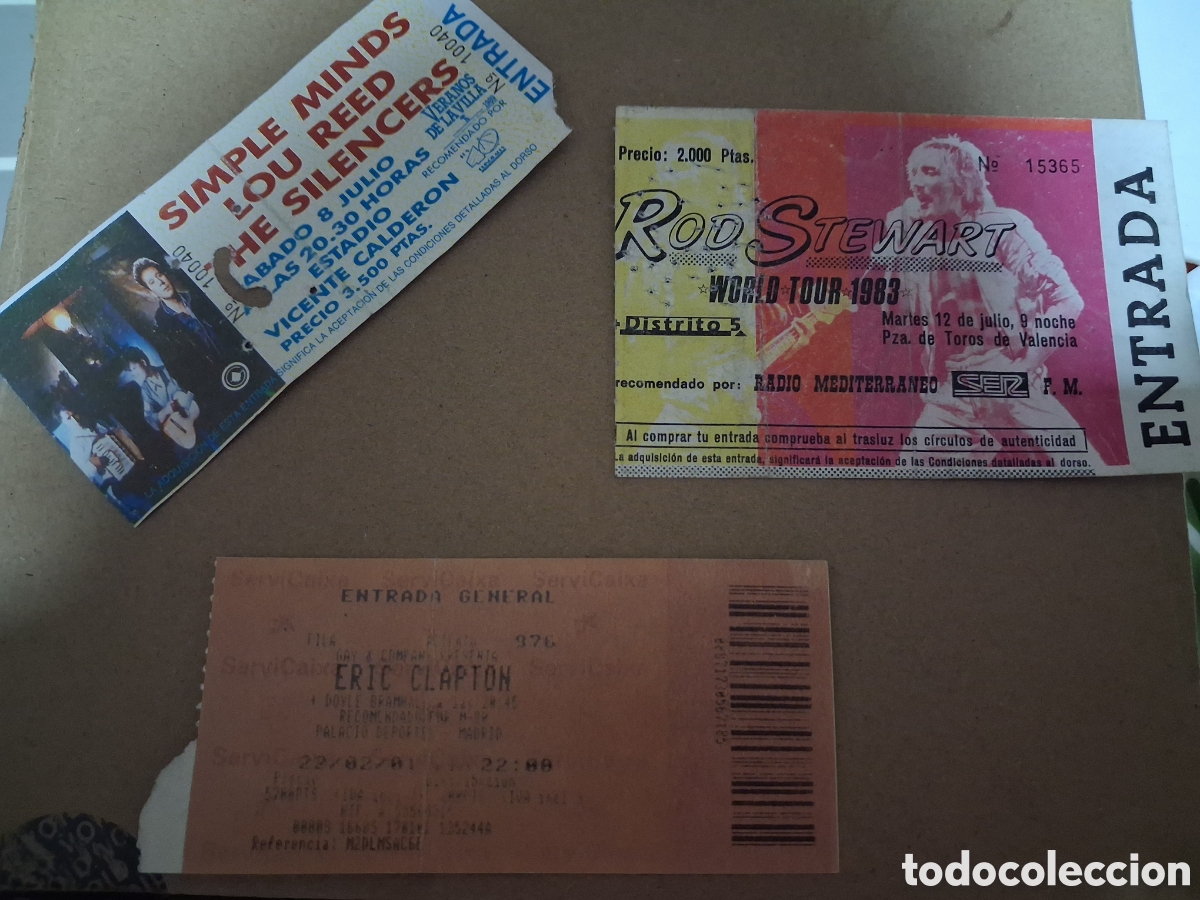 Entradas antiguas de conciertos: LOTE 3 ENTRADAS CONCIERTO ORIGINALES ROD STEWART + SIMPLE MINDS + ERIC CLAPTON