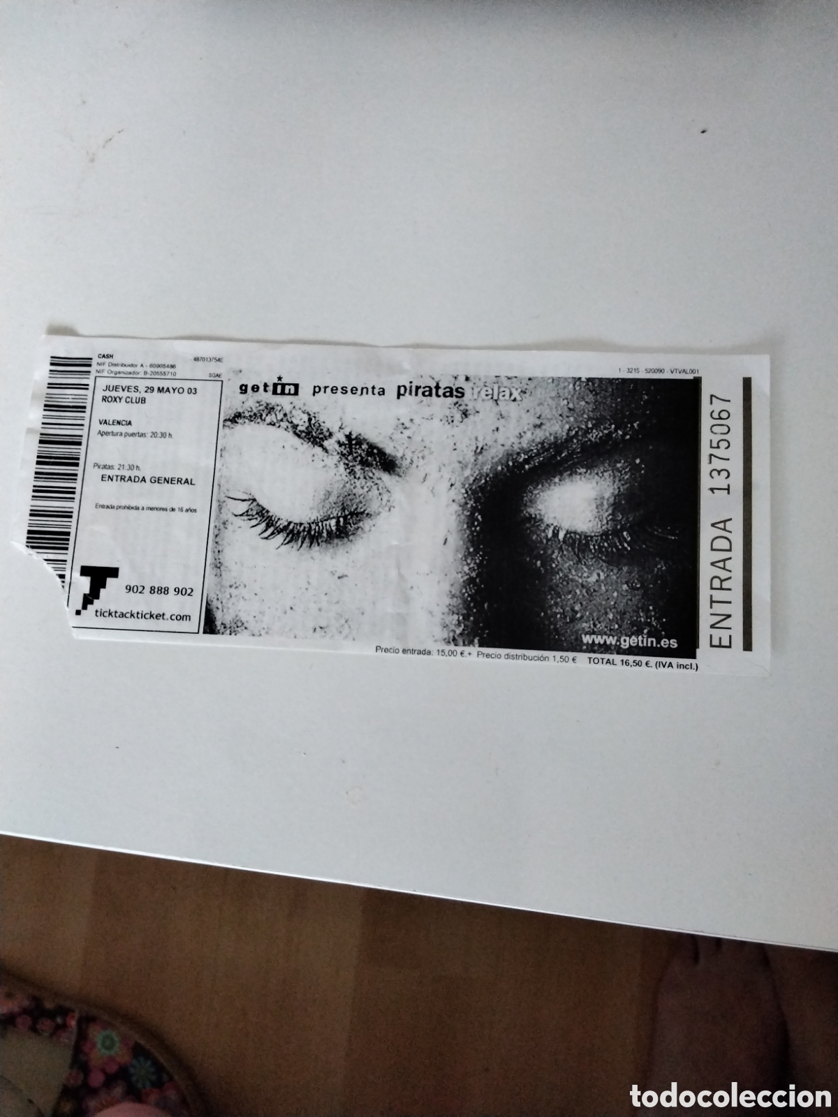 Entradas antiguas de conciertos: PIRATAS entrada concierto gira relax 29 de mayo 2003 Roxy club Valencia ticada