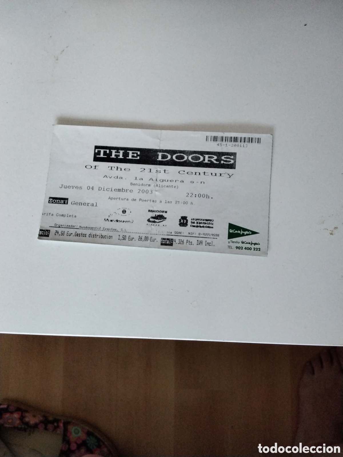 Entradas antiguas de conciertos: Entrada concierto the Doors 4 diciembre 2003 benidorm