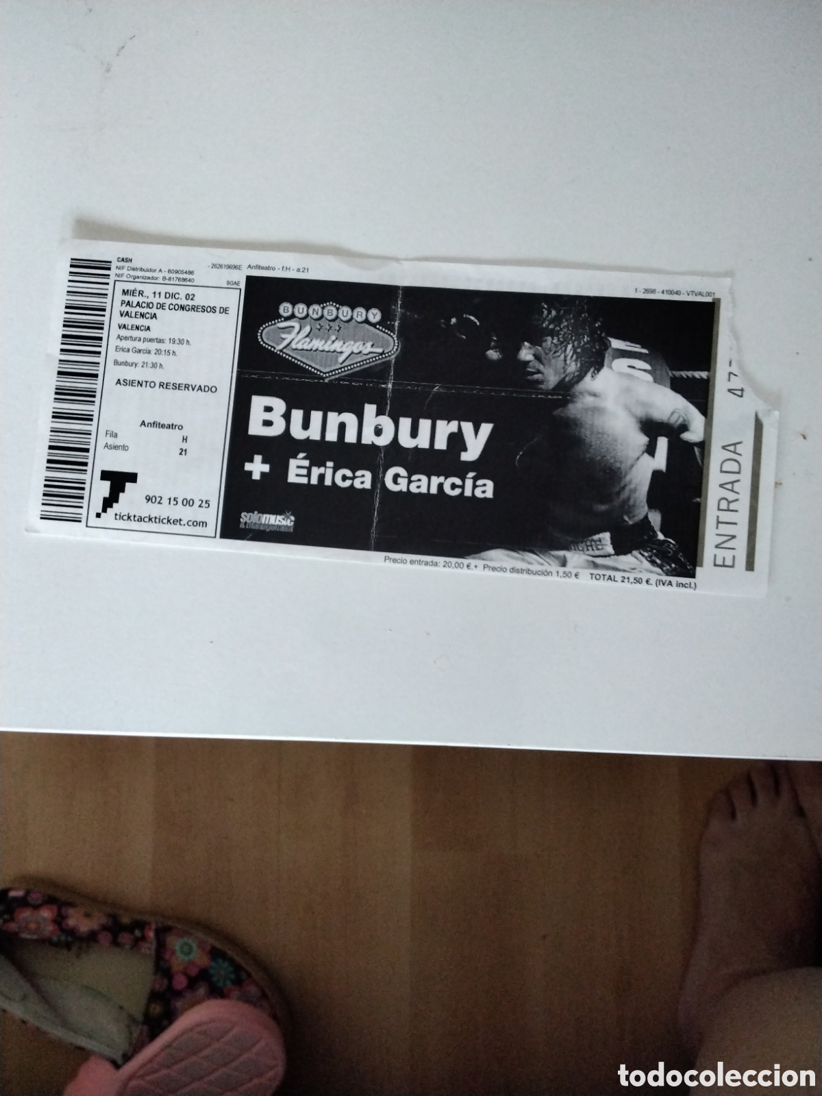 Entradas antiguas de conciertos: ENTRADA CONCIERTO BUNBURY + ERICA GARCIA 11 DICIEMBRE 2002 PALACIO CONGRESOS VALENCIA