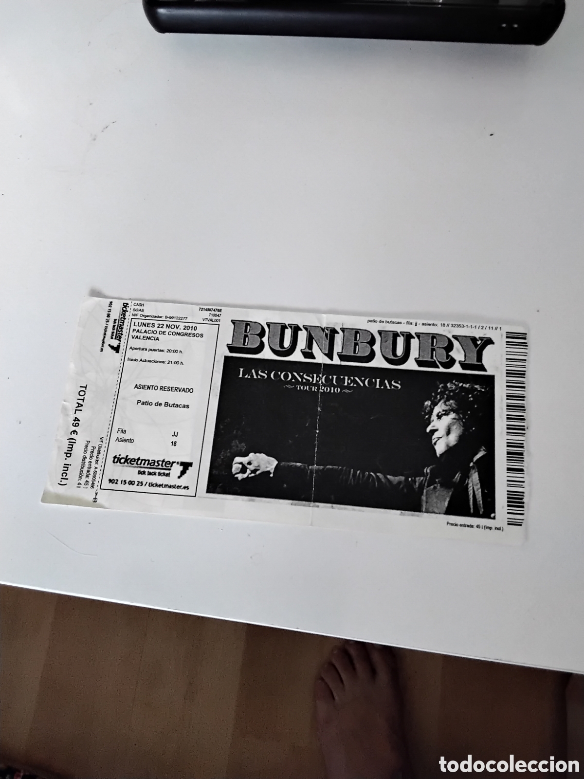 Entradas antiguas de conciertos: ENTRADA CONCIERTO BUNBURY GIRA LAS CONSECUENCIAS 23 NOVIEMBRE 2010 VALENCIA