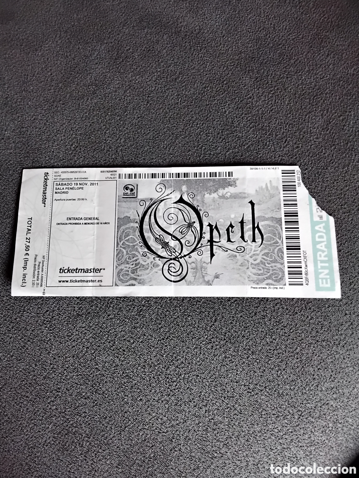 Entradas antiguas de conciertos: ENTRADA CONCIERTO OPETH 19 NOBIEMBRE 2011 SALA PENELOPE MADRID