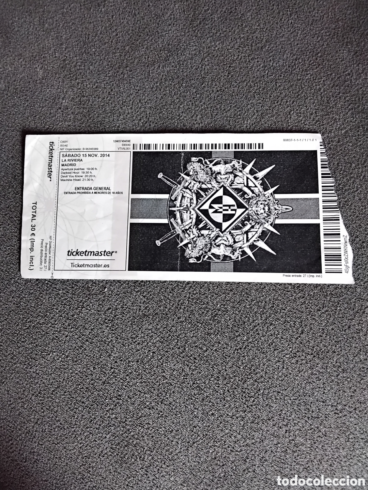Entradas antiguas de conciertos: ENTRADA CONCIERTO MACHINE HEAD 15 NOVIEMBRE 2014 LA RIVIERA MADRID