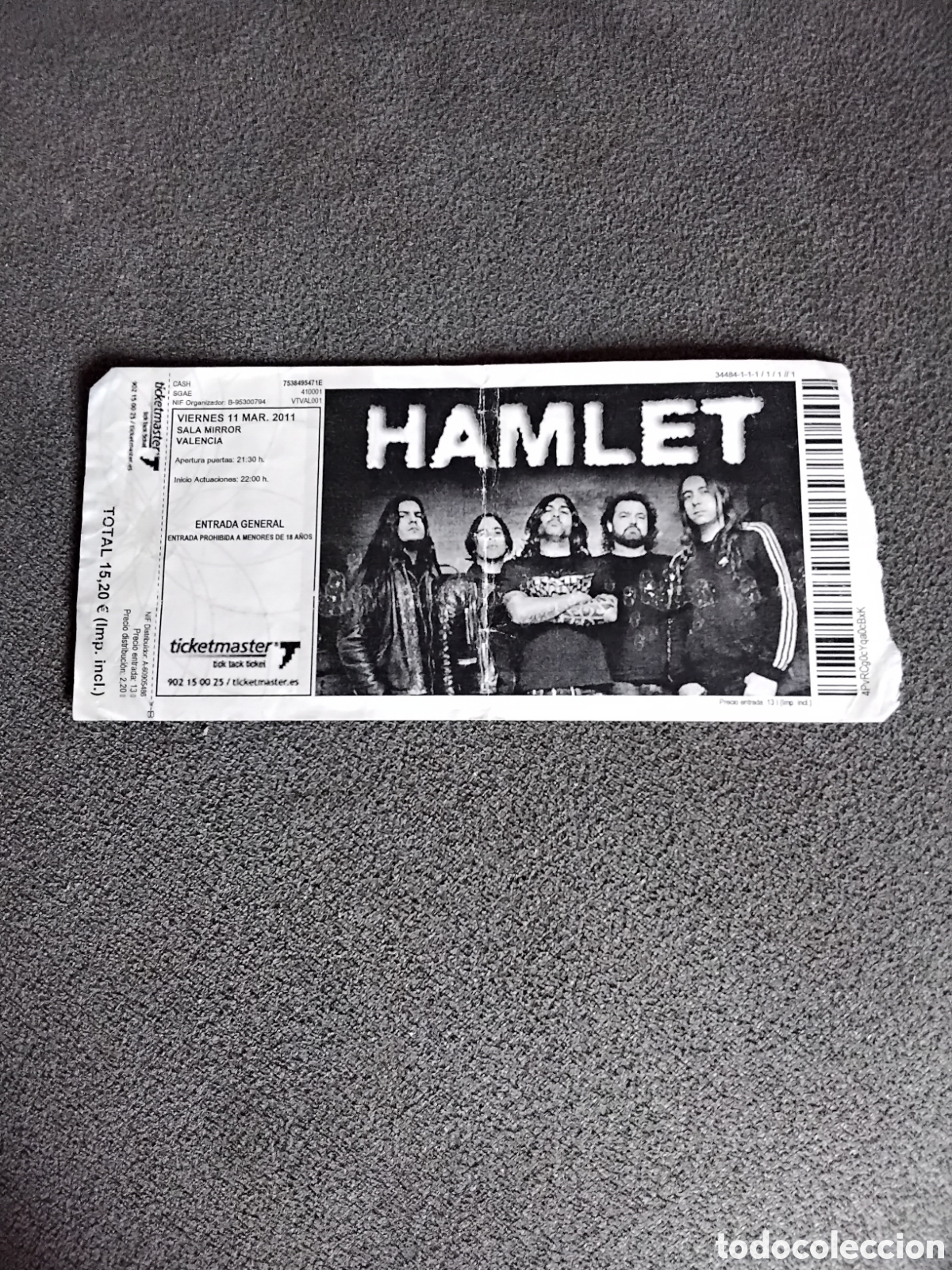 Entradas antiguas de conciertos: ENTRADA CONCIERTO HAMLET 11 MARZO 2011 SALA MIRROR VALENCIA
