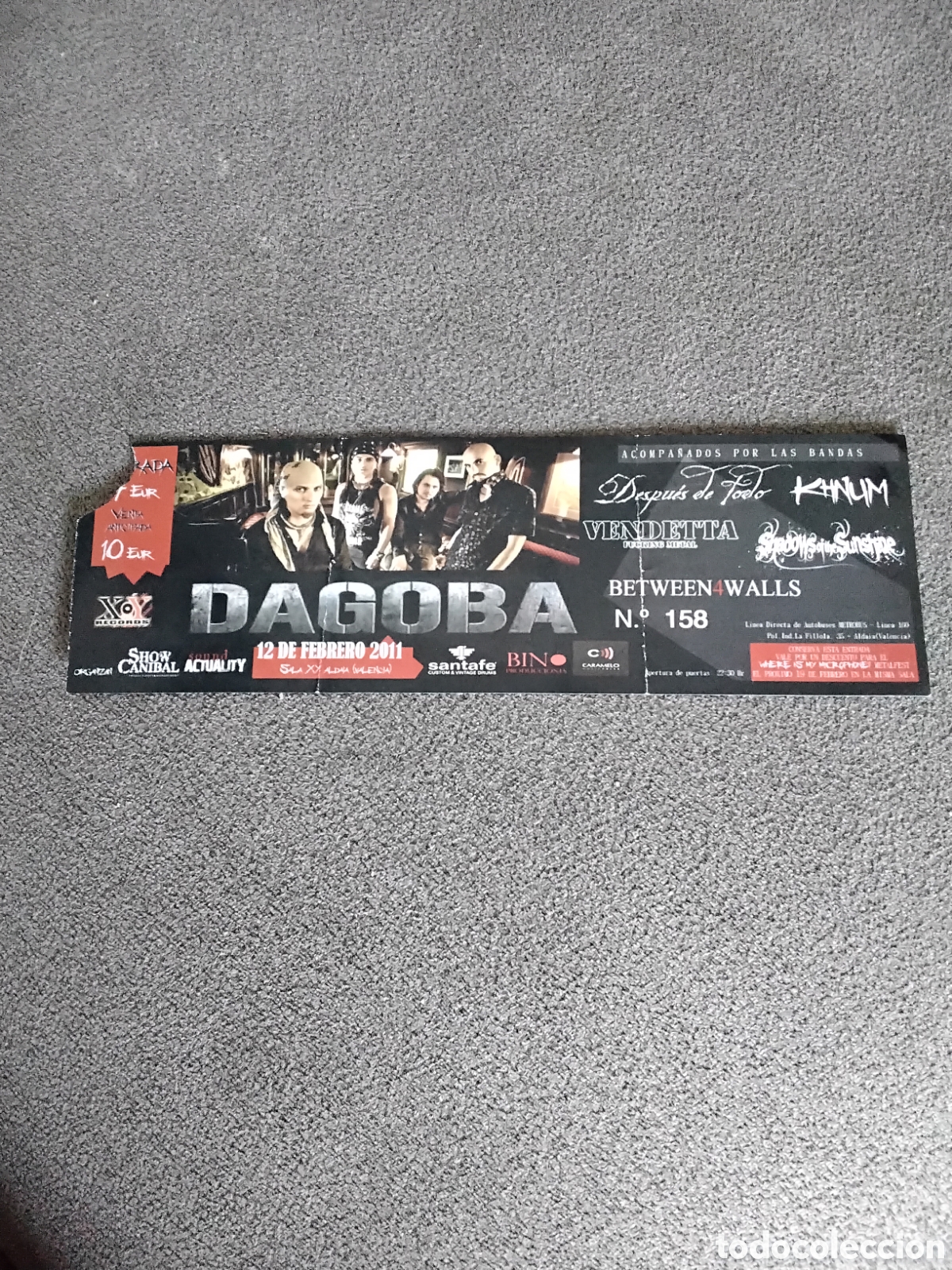 Entradas antiguas de conciertos: ENTRADA CONCIERTO DAGOBA 12 FEBRERO 2011 VALENCIA