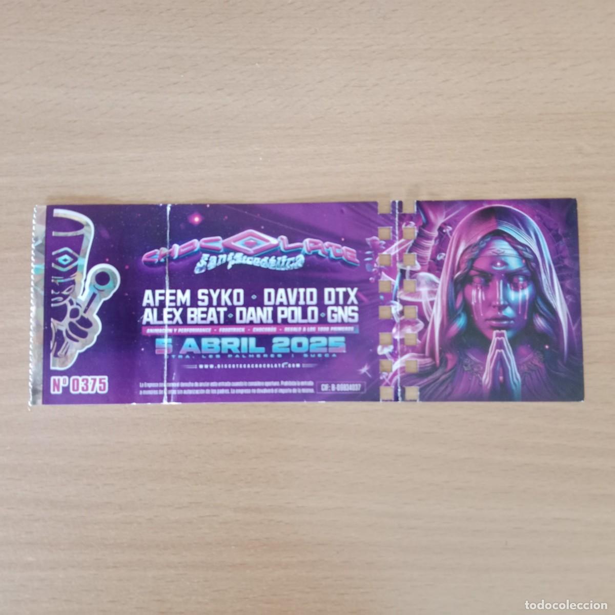 Entradas antiguas de conciertos: ENTRADA NUEVA SIN UTILIZAR ,N&ordm; 375 DISCOTECA CHOCOLATE - SANTA PSICOD&Eacute;LICA - 05/04/2025 - A&Ntilde;O 2025