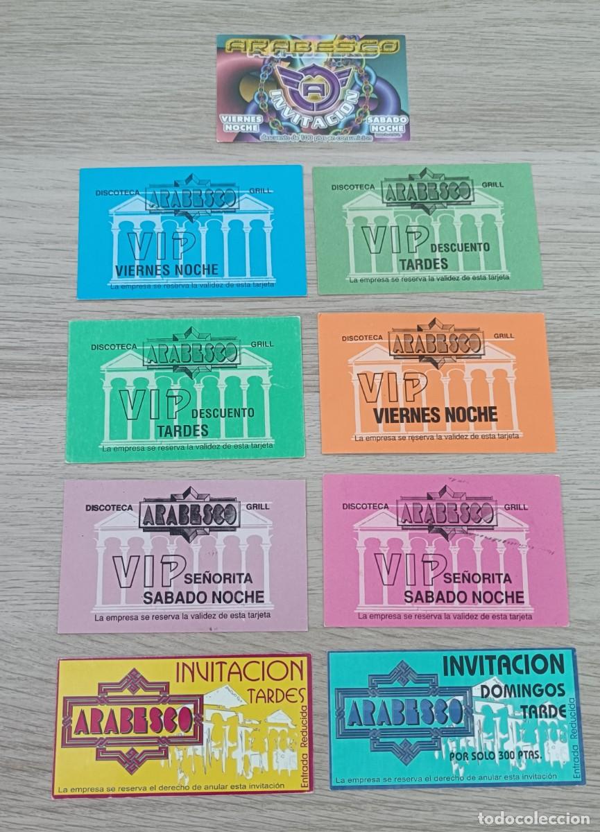 Entradas antiguas de conciertos: Discoteca ARABESCO, Lote 9 Flyers o Invitaci&oacute;n, Valencia