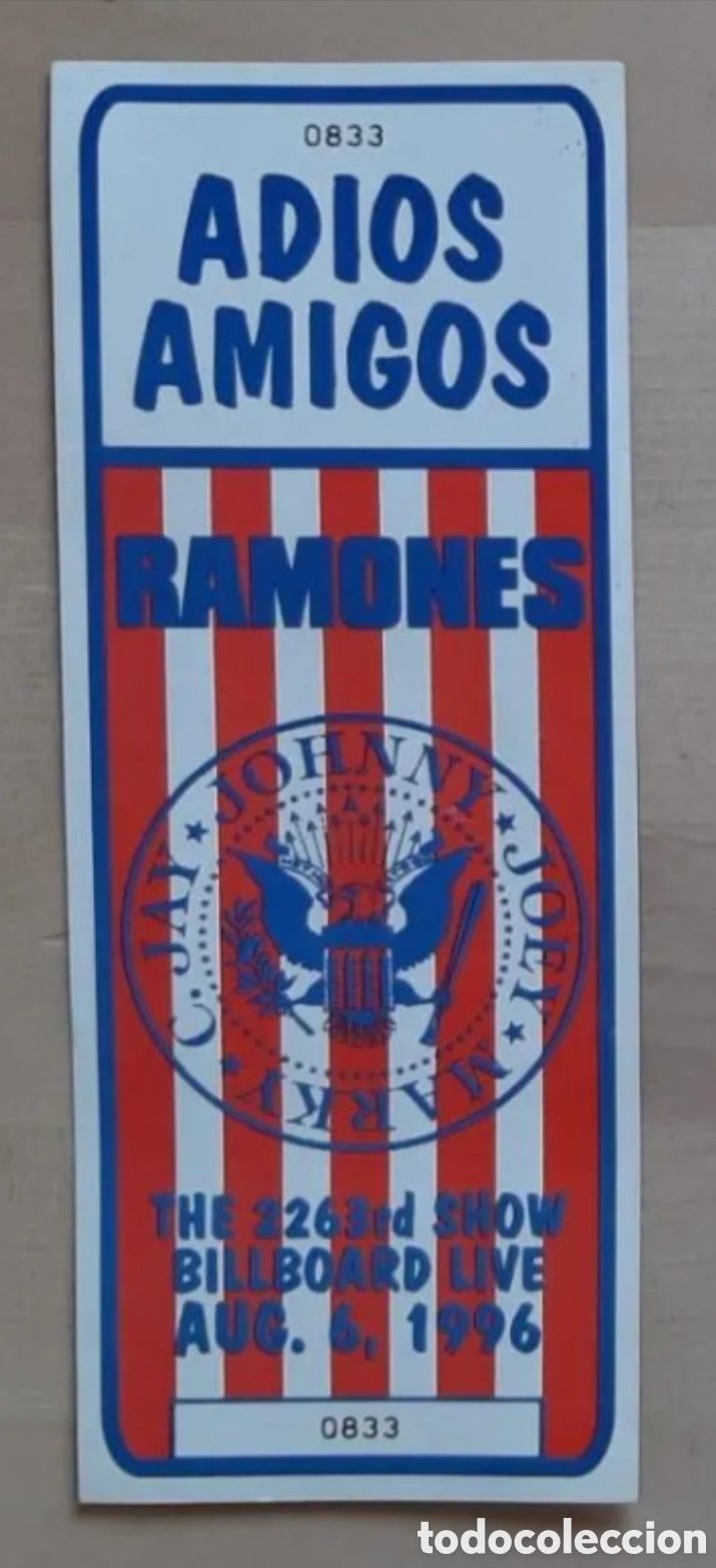 Entradas antiguas de conciertos: Marky Ramone - Ticket Adios Amigos / Ramones