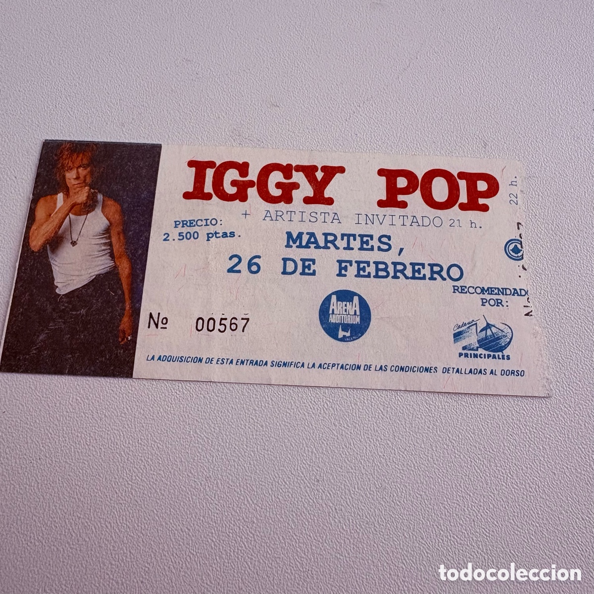 Entradas antiguas de conciertos: entrada original del concierto de Iggy pop en valencia arena auditorium 26 febrero de 1991