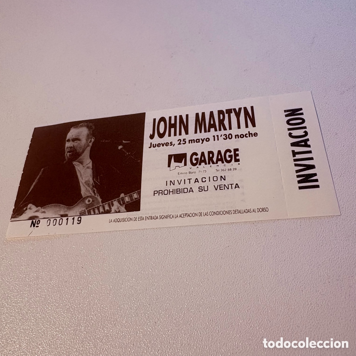 Entradas antiguas de conciertos: entrada concierto john martyn garage valencia 25 mayo de 1989