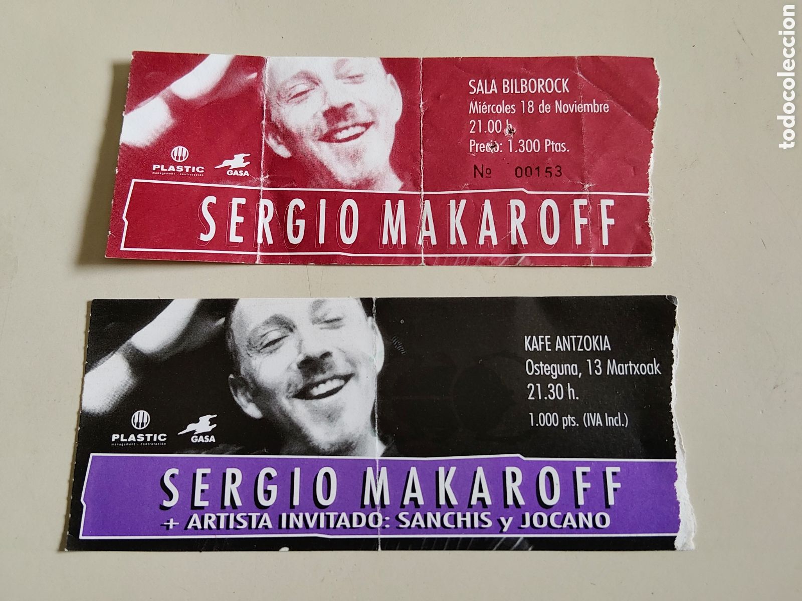 Entradas antiguas de conciertos: Lote de 2 entradas Sergio Makaroff en Bilbao Bilborock y Kage Antzokia Sanchis y Jocano