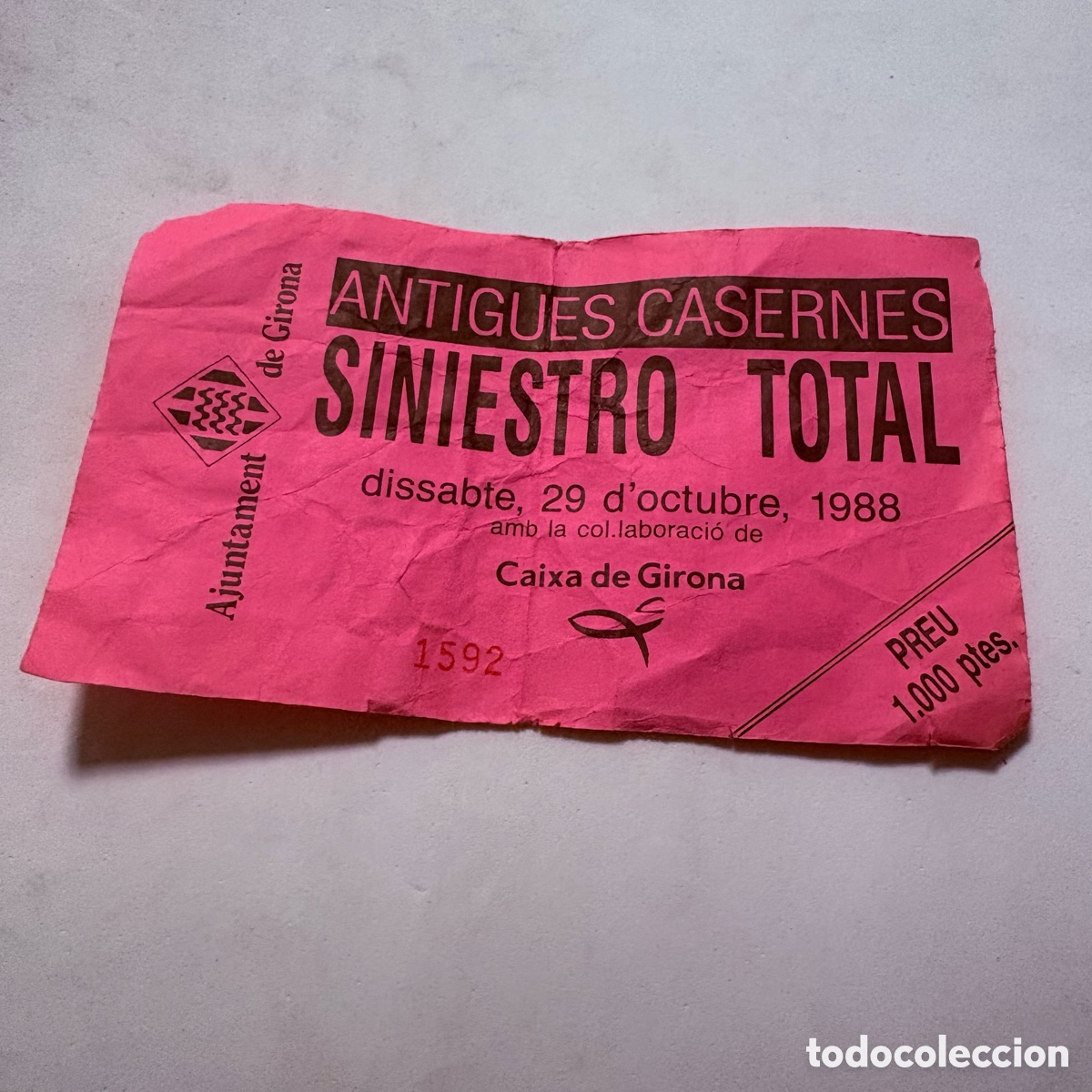 Entradas antiguas de conciertos: Entrada concierto Siniestro Total Girona 29 de octubre de 1988 antigues casernes