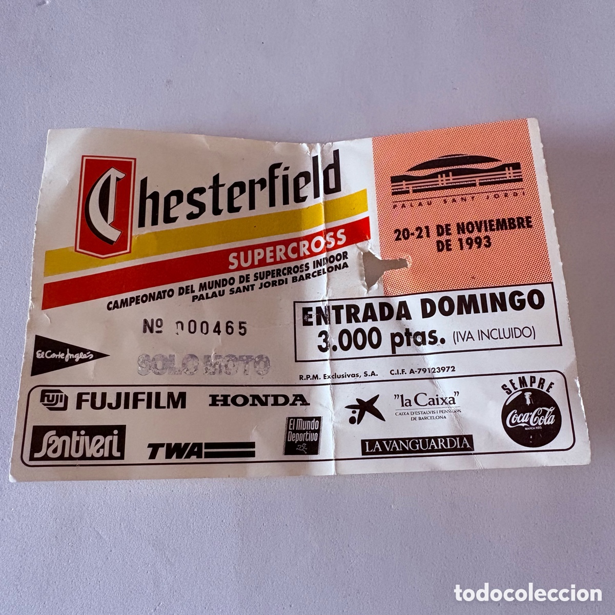 Entradas antiguas de conciertos: Entrada campeonado del mundo de supercross indoor barceloa palau sant jordi noviembre 1993
