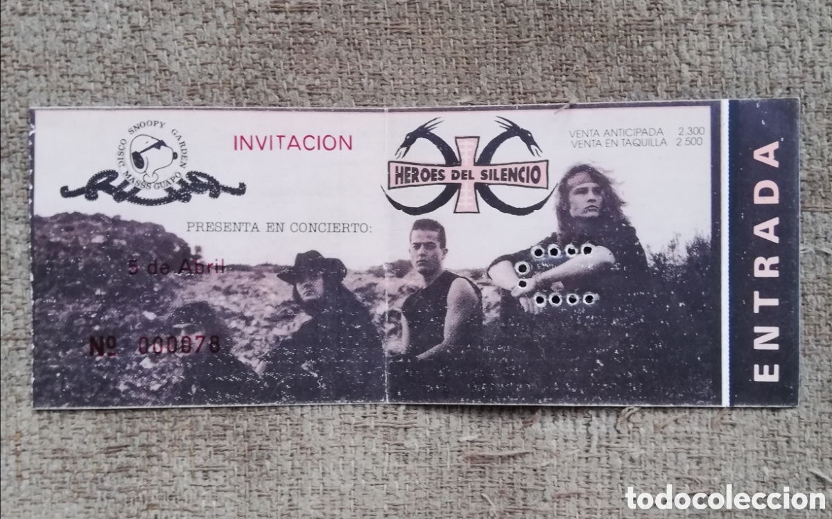 Entradas antiguas de conciertos: Entrada concierto-invitaci&oacute;n Heroes de Silencio. Disco Snoopy 5 de abril