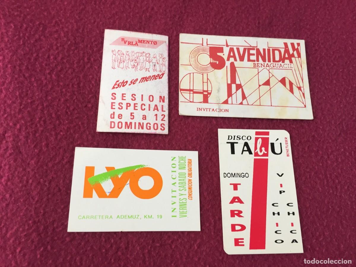 Entradas antiguas de conciertos: 4 FLYER INVITACION ENTRADA DESCUENTO DISCOTECA TABY KYO PARLAMENTO 5&ordf; AVENIDA - VALENCIA