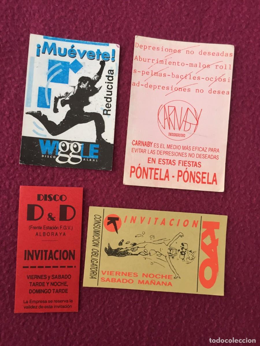 Entradas antiguas de conciertos: 4 FLYER INVITACION ENTRADA DISCOTECA WIGGLE - KYO - CARNABY - D & D - VALENCIA