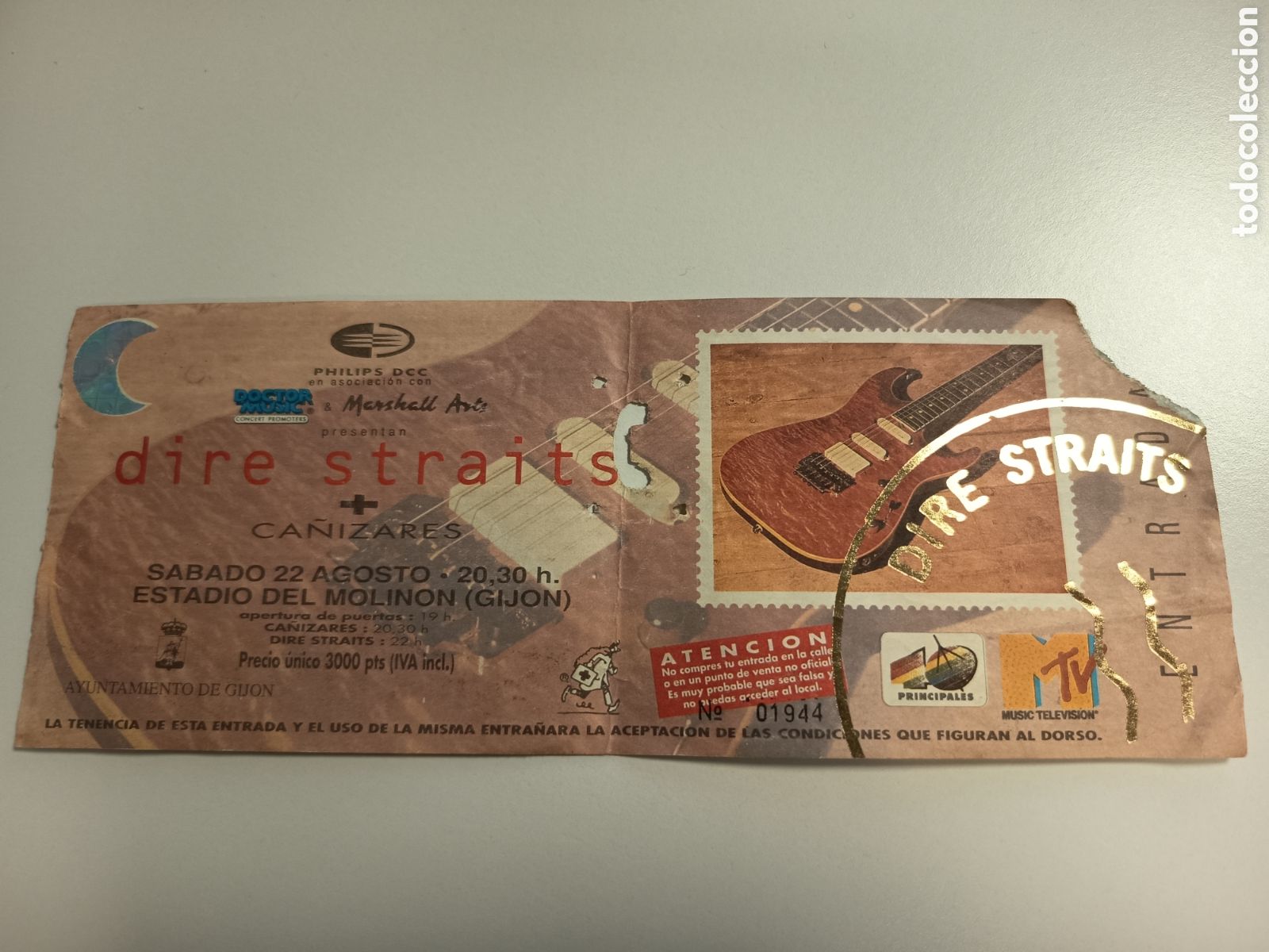 Entradas antiguas de conciertos: Entrada original concierto ticket Dire Straits Gij&oacute;n 1992 biglietto ticket