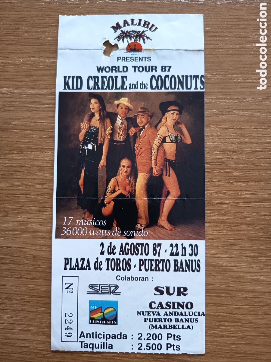 Entradas antiguas de conciertos: Entrada original concierto Kid Creole 1987 Puerto Ban&uacute;s (Espa&ntilde;a) ticket biglietto billet
