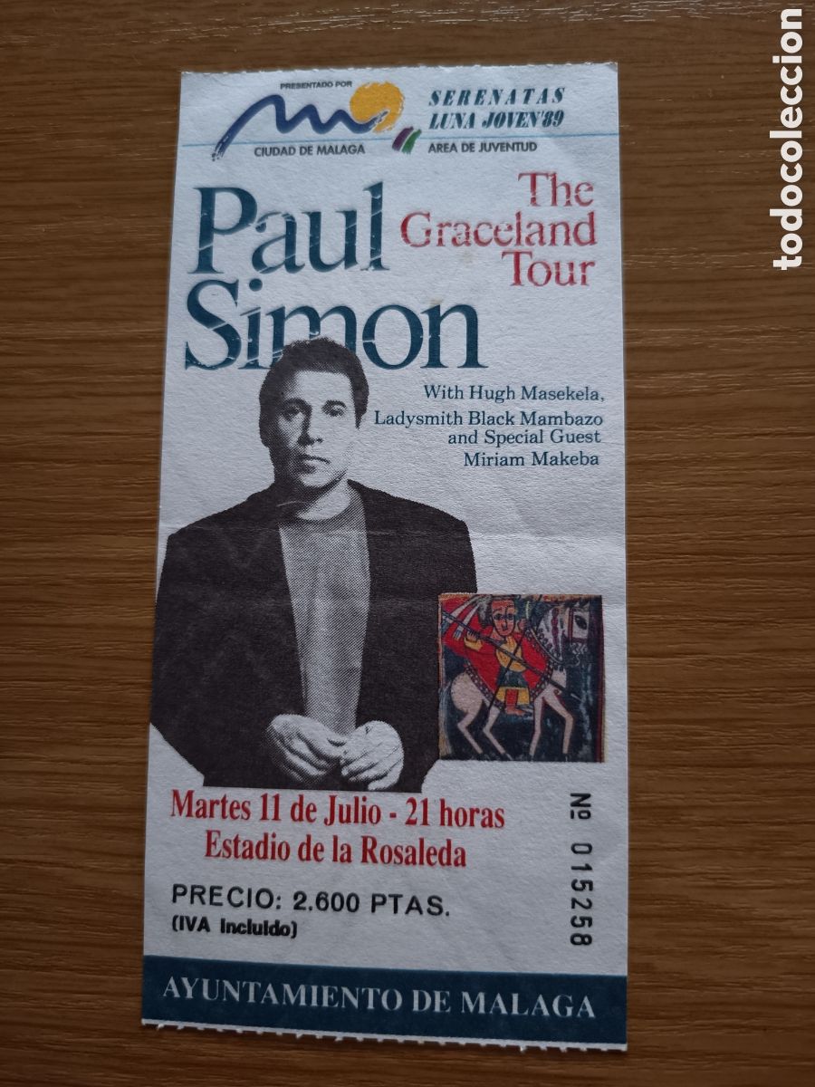 Entradas antiguas de conciertos: Entrada original concierto Paul Simon 1989 M&aacute;laga (Espa&ntilde;a) ticket biglietto billet