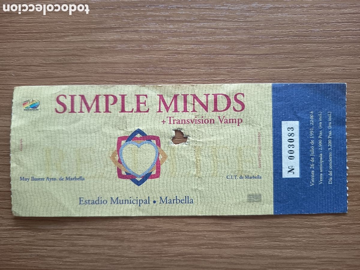 Entradas antiguas de conciertos: Entrada original concierto Simple Minds 1991 Marbella (Espa&ntilde;a) ticket biglietto billet