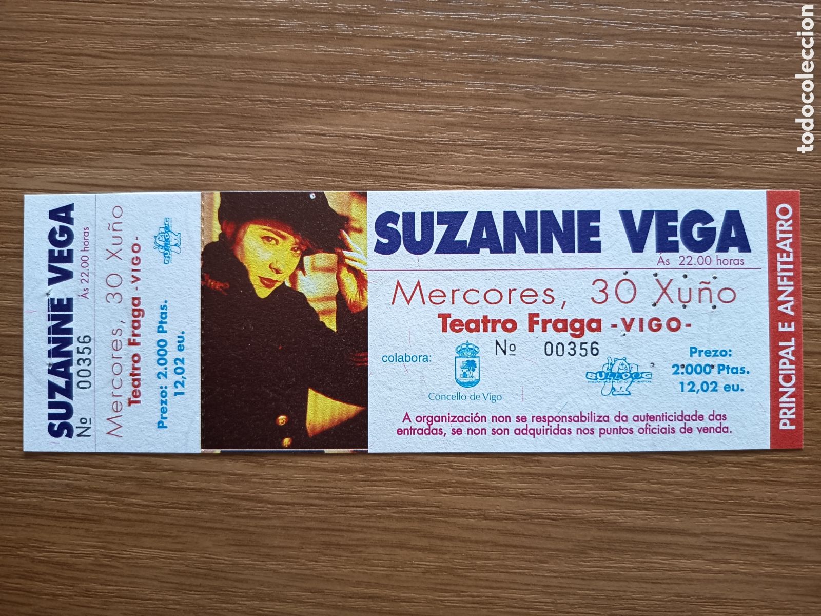 Entradas antiguas de conciertos: Entrada original concierto Suzanne Vega 1999 Vigo (Espa&ntilde;a) ticket biglietto billet