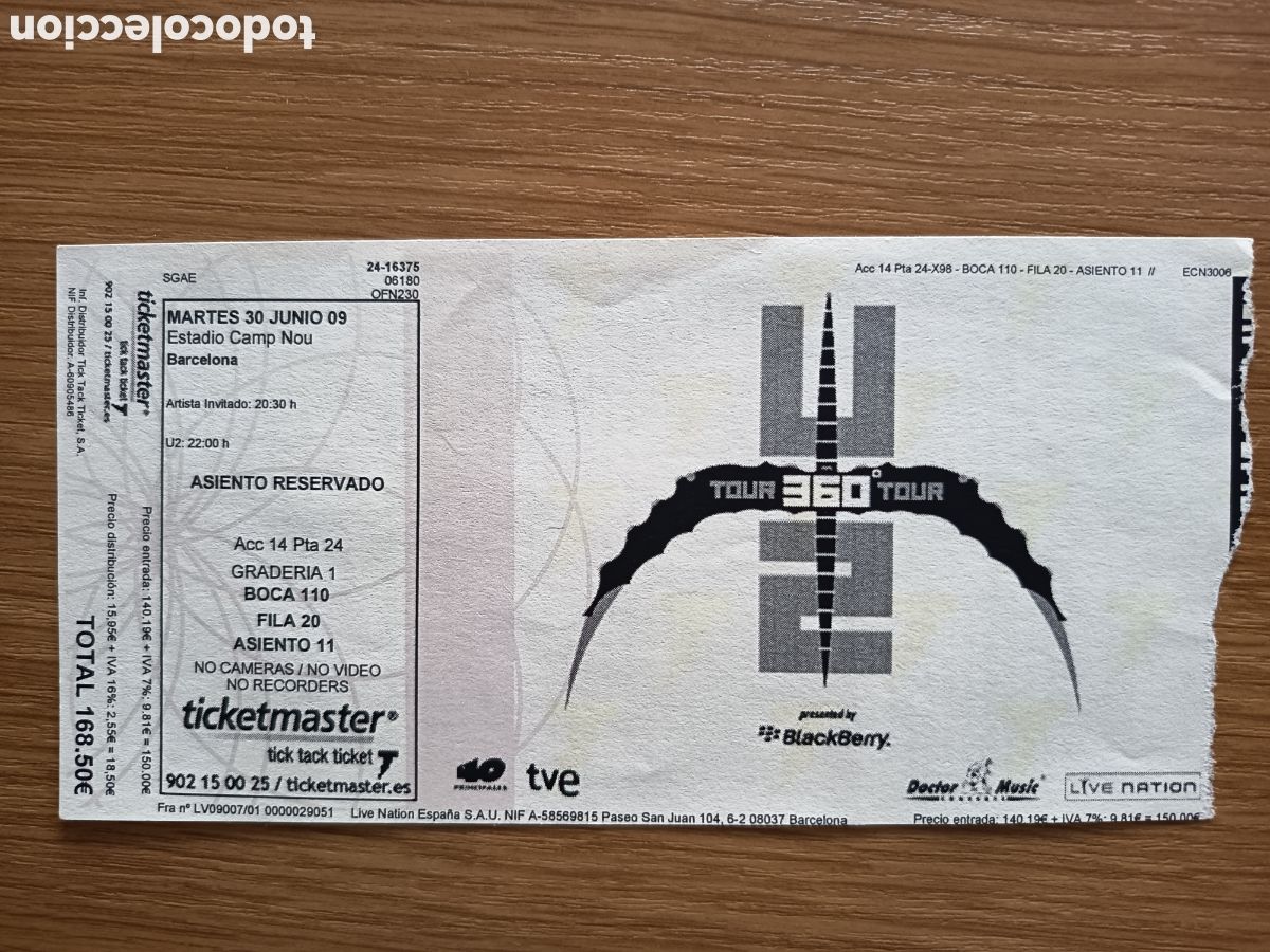 Entradas antiguas de conciertos: Entrada original concierto U2 2009 Barcelona (Espa&ntilde;a) ticket biglietto billet