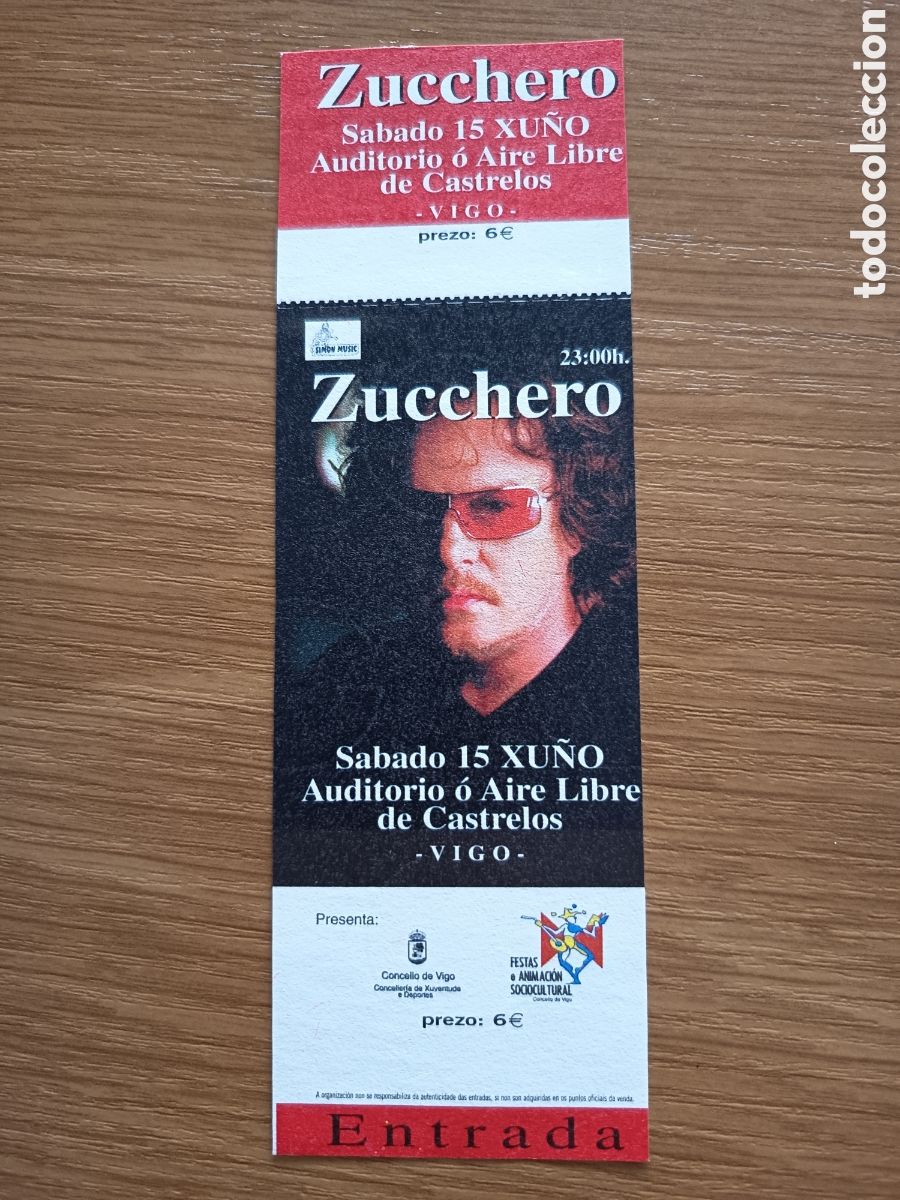 Entradas antiguas de conciertos: Entrada original concierto Zucchero 2002 Vigo (Espa&ntilde;a) ticket biglietto billet