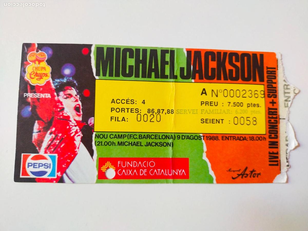 Entradas antiguas de conciertos: MICHAEL JACKSON- ENTRADA BARCELONA 1988- EXC. ESTADO.