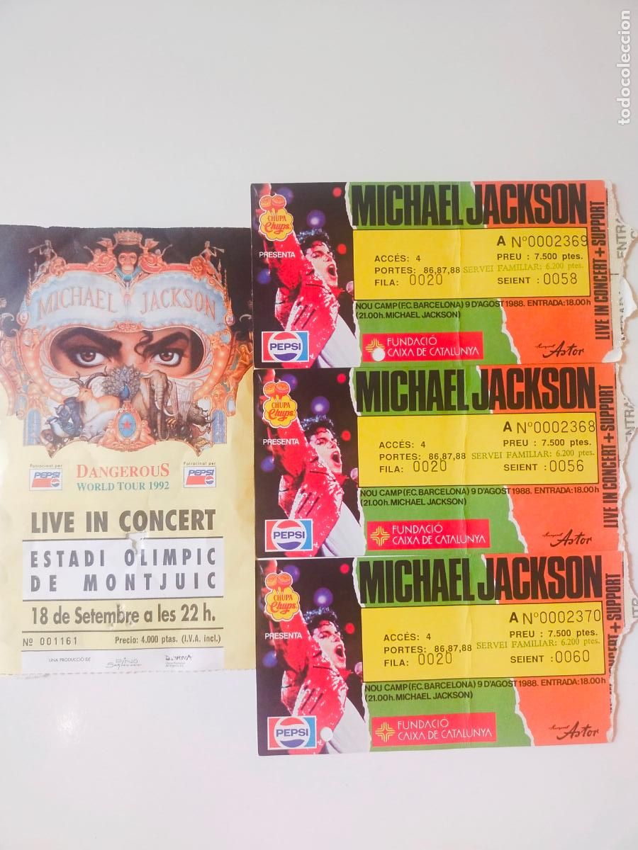 Entradas antiguas de conciertos: MICHAEL JACKSON- LOTE DE 4 ENTRADAS CONCIERTOS BARCELONA- 1988/1992.