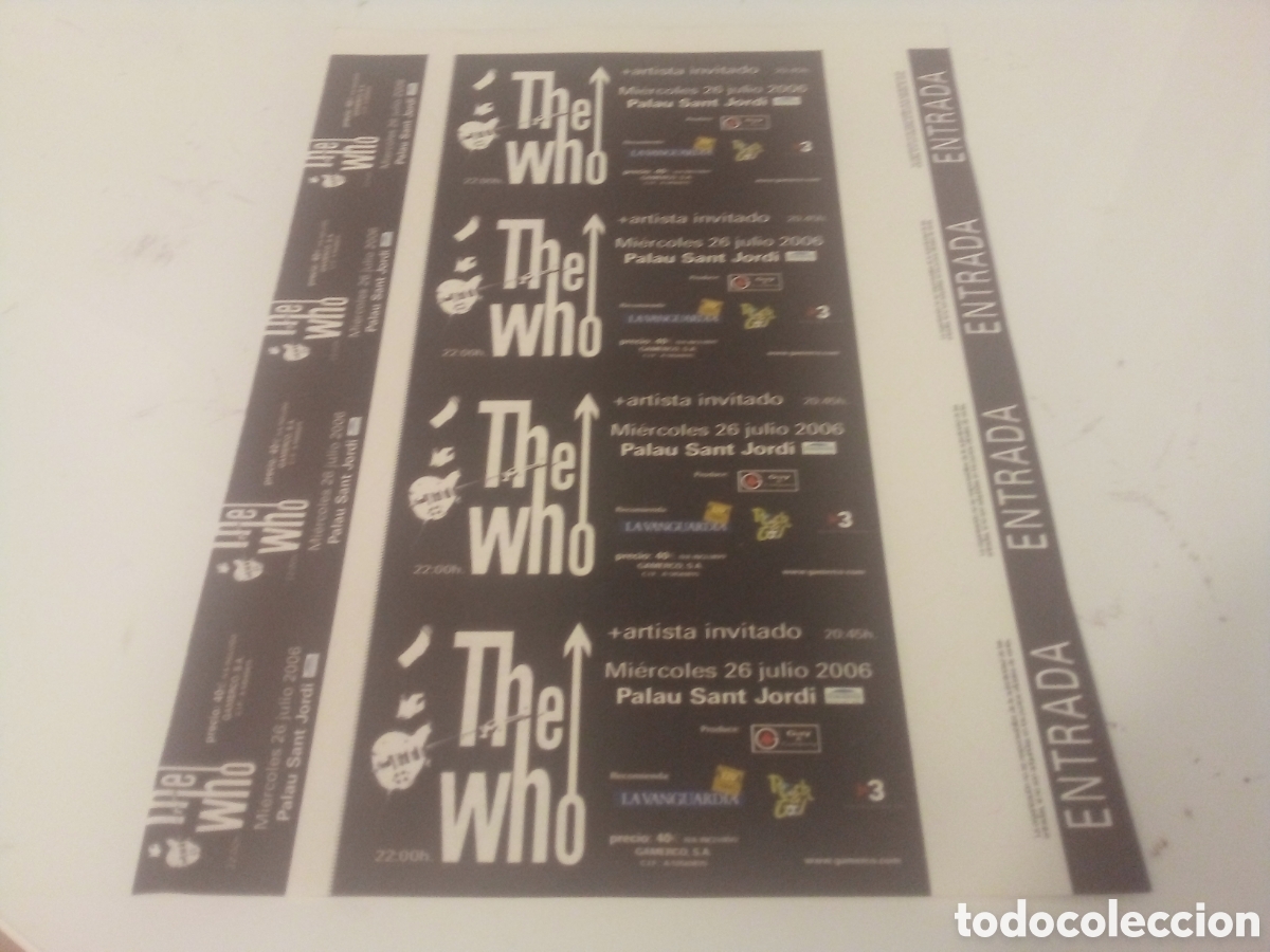 Entradas antiguas de conciertos: THE WHO set 4 entradas Barcelona 2006 Pruebas del promotor sin numerar
