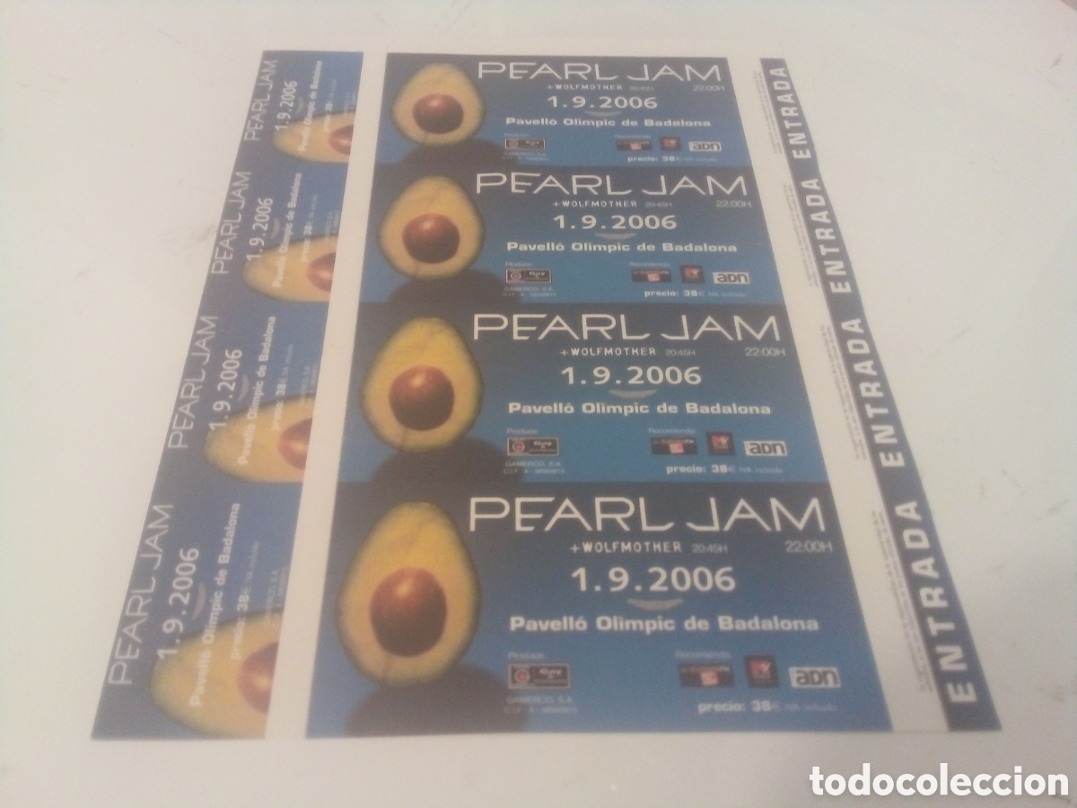 Entradas antiguas de conciertos: PEARL JAM set 4 entradas Badalona 2006 Pruebas del promotor sin numerar