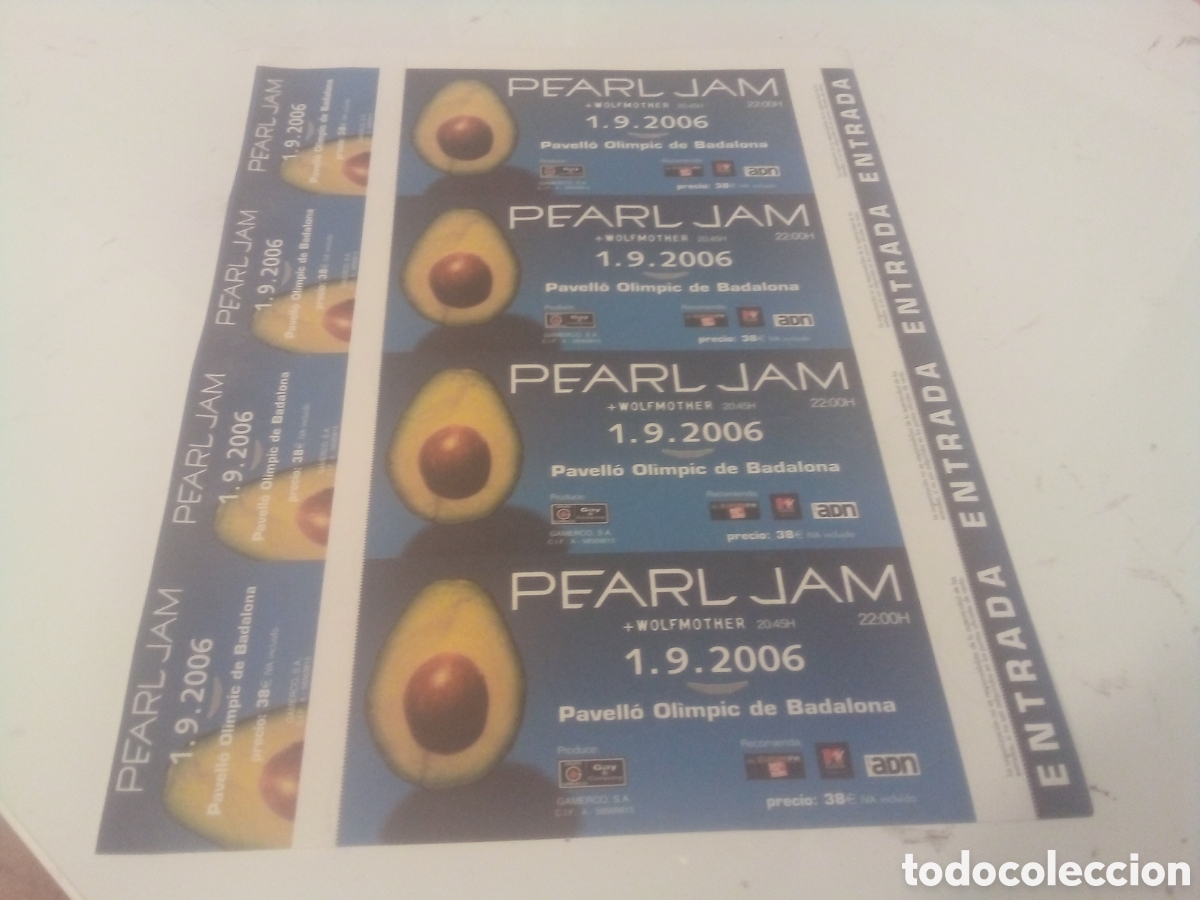 Entradas antiguas de conciertos: PEARL JAM set 4 entradas Badalona 2006 Pruebas del promotor sin numerar