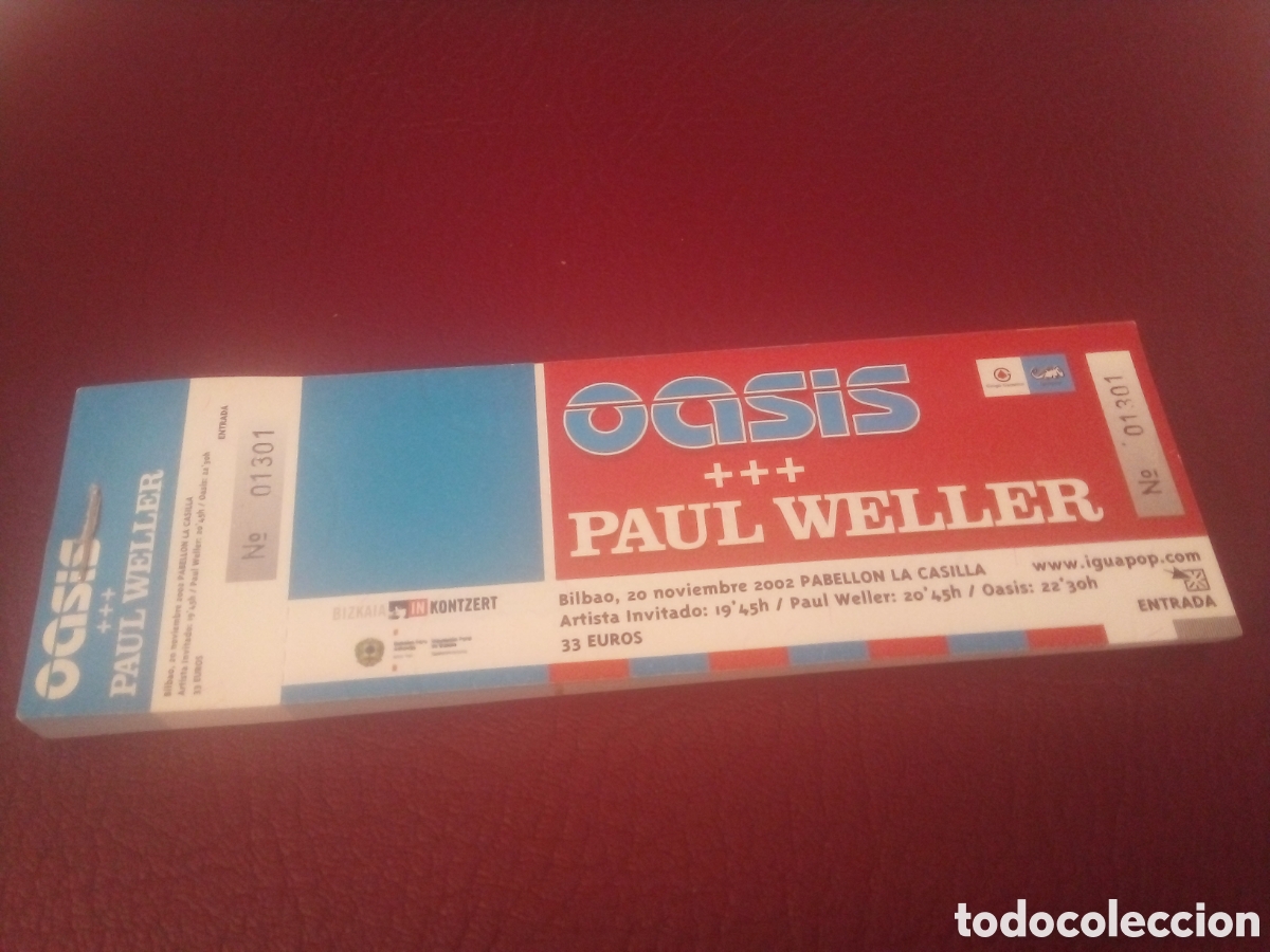 Entradas antiguas de conciertos: OASIS + PAUL WELLER taco 50 entradas Bilbao 2002 TOUR 01301-01350