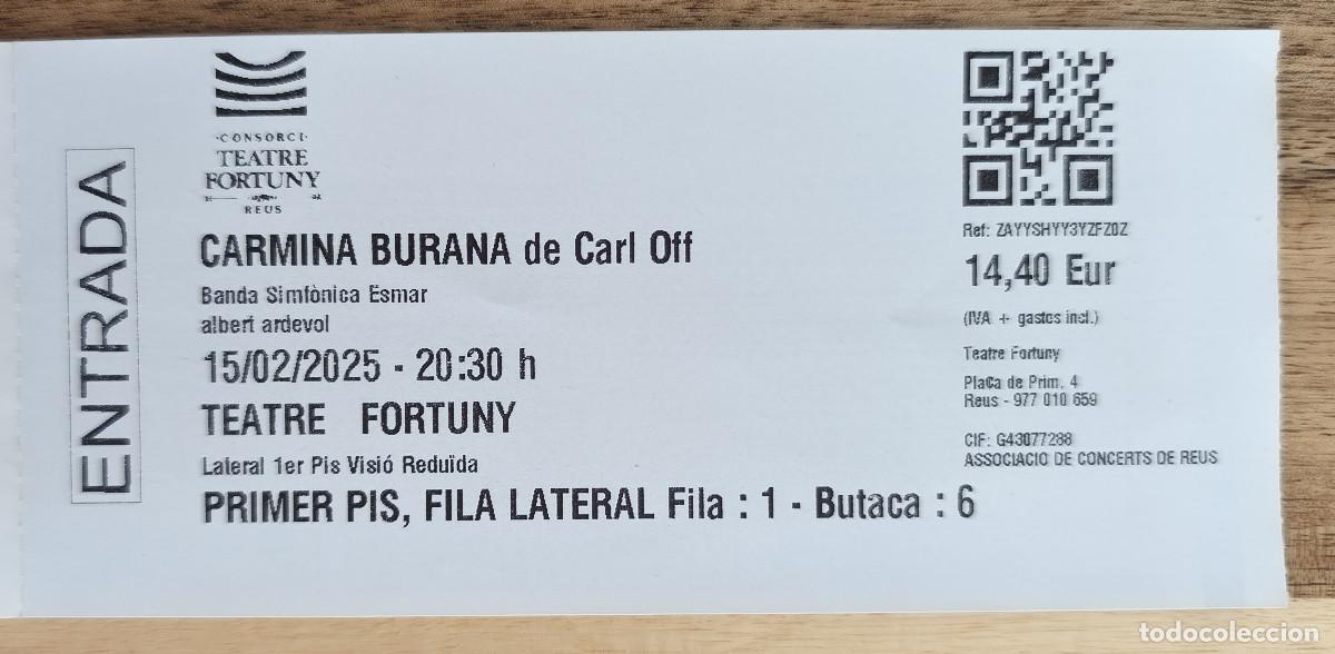 Entradas antiguas de conciertos: ENTRADA MUSICA - CARMINA BURANA de Carl Orff - Teatre Fortuny de REUS