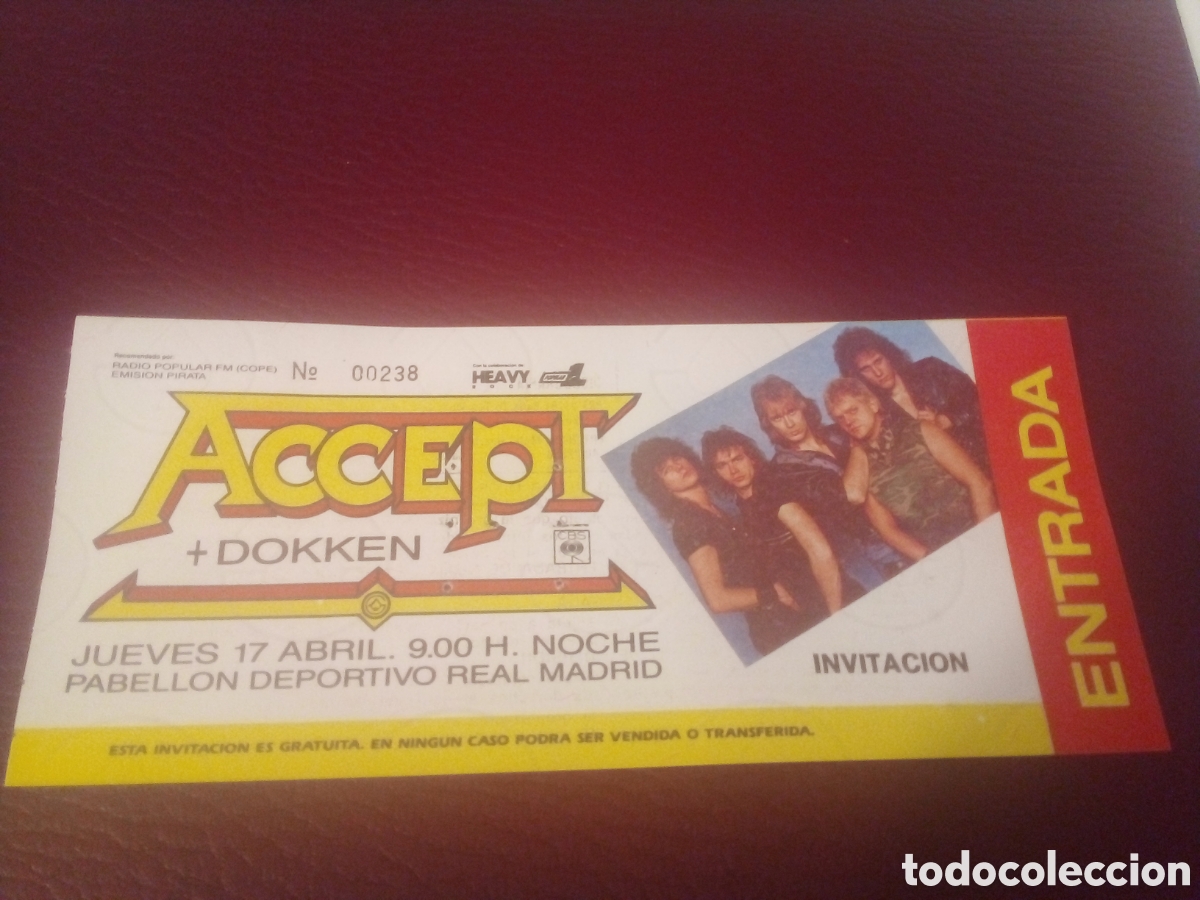 Entradas antiguas de conciertos: ACCEPT + DOKKEN entrada completa 1986 Madrid 238