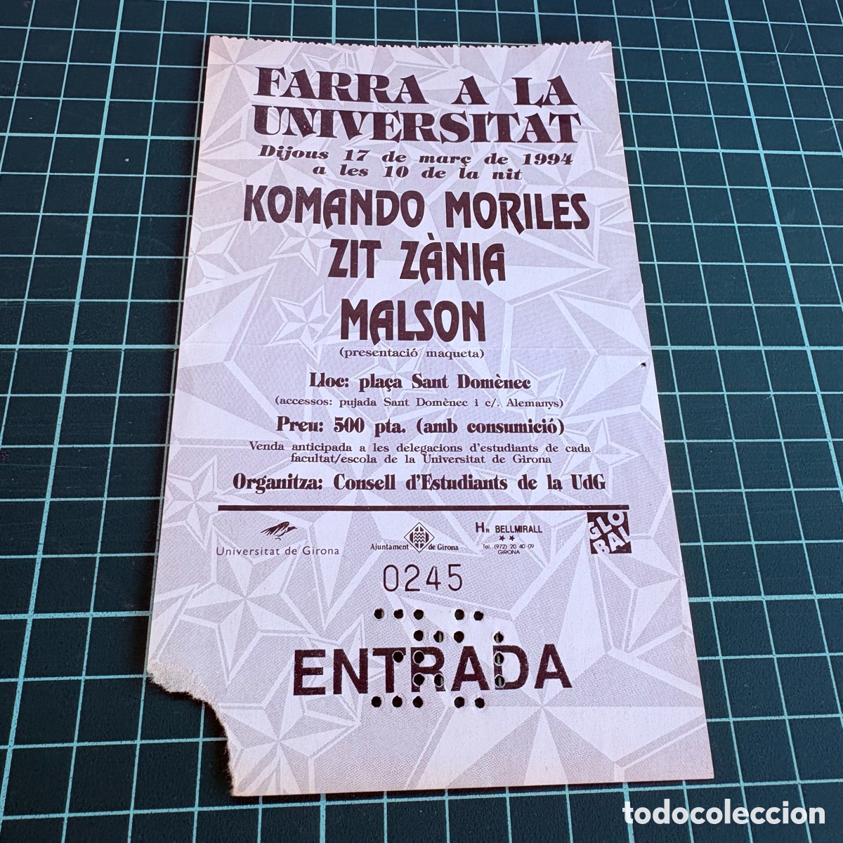 Entradas antiguas de conciertos: Entrada concierto 17 marzo 1994 komando moriles zit zania malson girona farra a la universitat