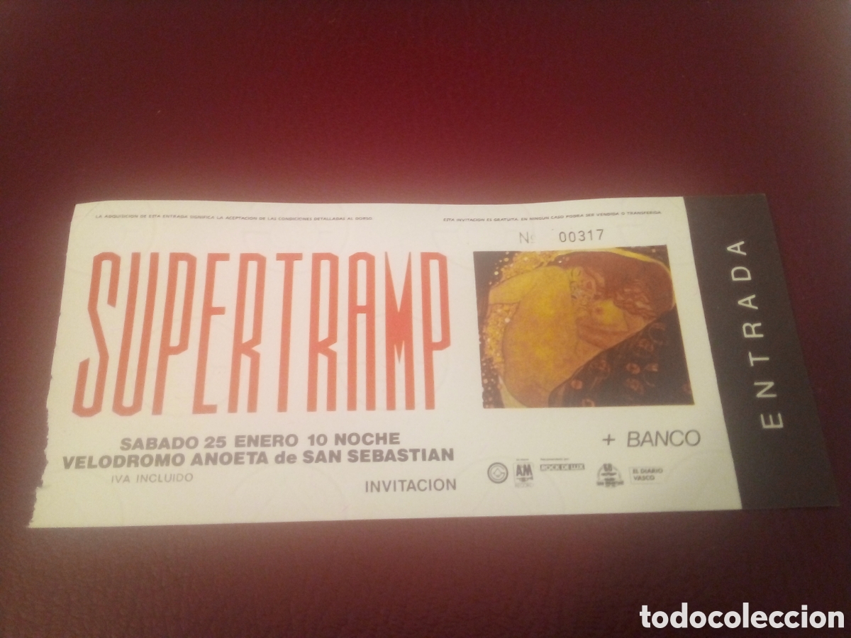 Entradas antiguas de conciertos: SUPERTRAMP + BANCO entrada completa 1986 San Sebasti&aacute;n 317