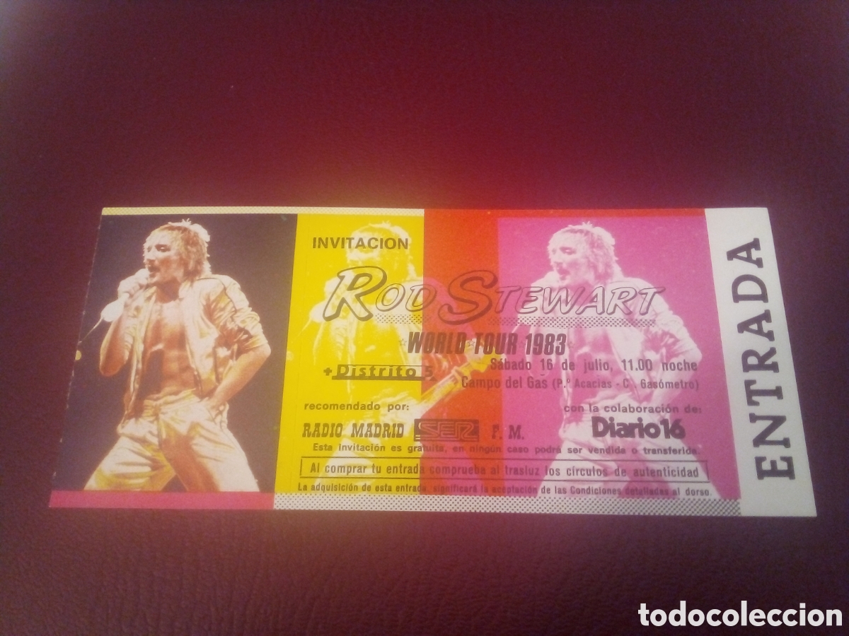 Entradas antiguas de conciertos: ROD STEWART entrada completa 1983 Madrid