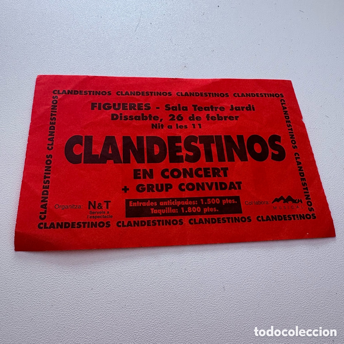 Entradas antiguas de conciertos: Entrada concierto clandestinos Figueras 26 de febrero 1994