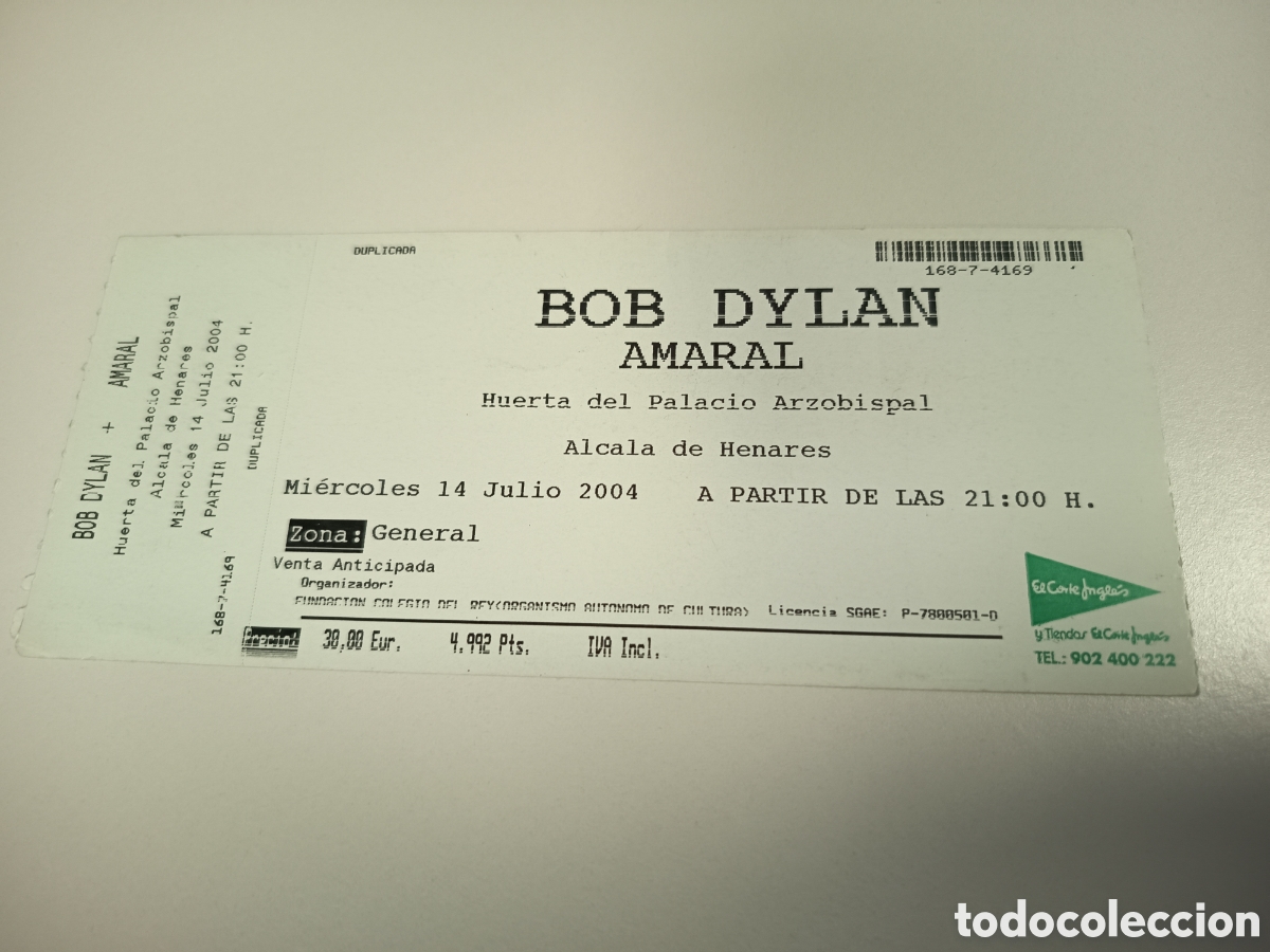 Entradas antiguas de conciertos: Entrada original concierto Bob Dylan 2004 Alcal&aacute; de Henares (Madrid) ticket biglietto billet