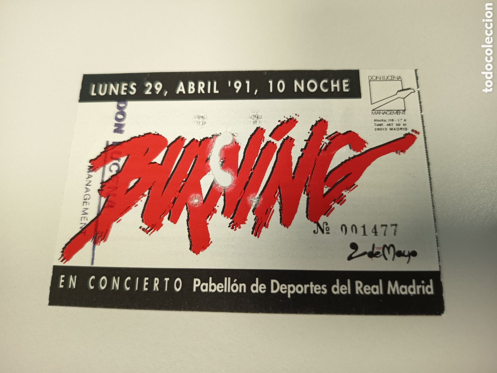 Entradas antiguas de conciertos: Entrada original concierto Burning 1991 Madrid (Espa&ntilde;a) ticket biglietto billet