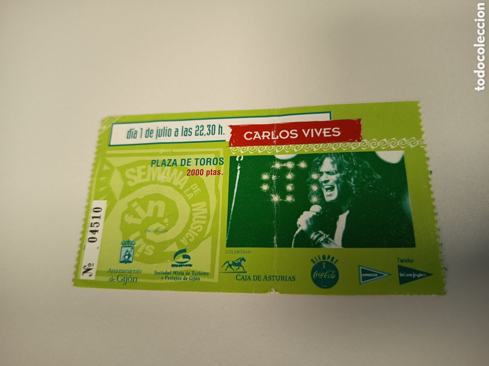 Entradas antiguas de conciertos: Entrada original concierto Carlos Vives 1995 Gij&oacute;n (Espa&ntilde;a) ticket biglietto billet