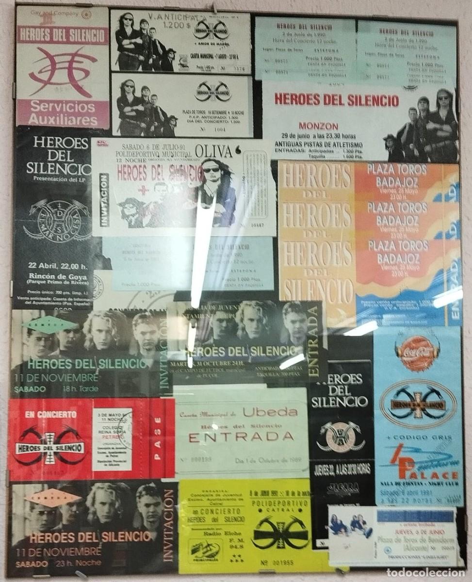 Entradas antiguas de conciertos: CUADRO H&Eacute;ROES DEL SILENCIO, CON 21 ENTRADAS DE CONCIERTOS
