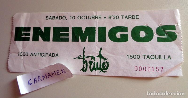 Entradas antiguas de conciertos: ENTRADA TICKET CONCIERTO - ENEMIGOS. UN TIO CABAL. SALA EN BRUTO ZARAGOZA Octubre 1991.