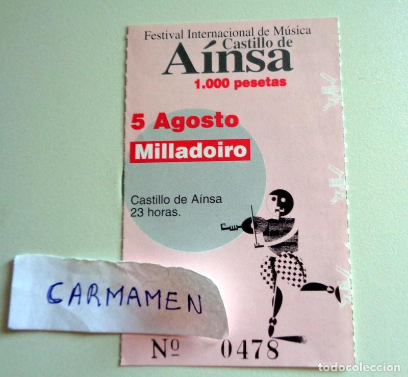 Entradas antiguas de conciertos: ENTRADA TICKET CONCIERTO - FESTIVAL CASTILLO AINSA HUESCA - MILLADOIRO - FOLK. A&ntilde;o 2001 ARAGON