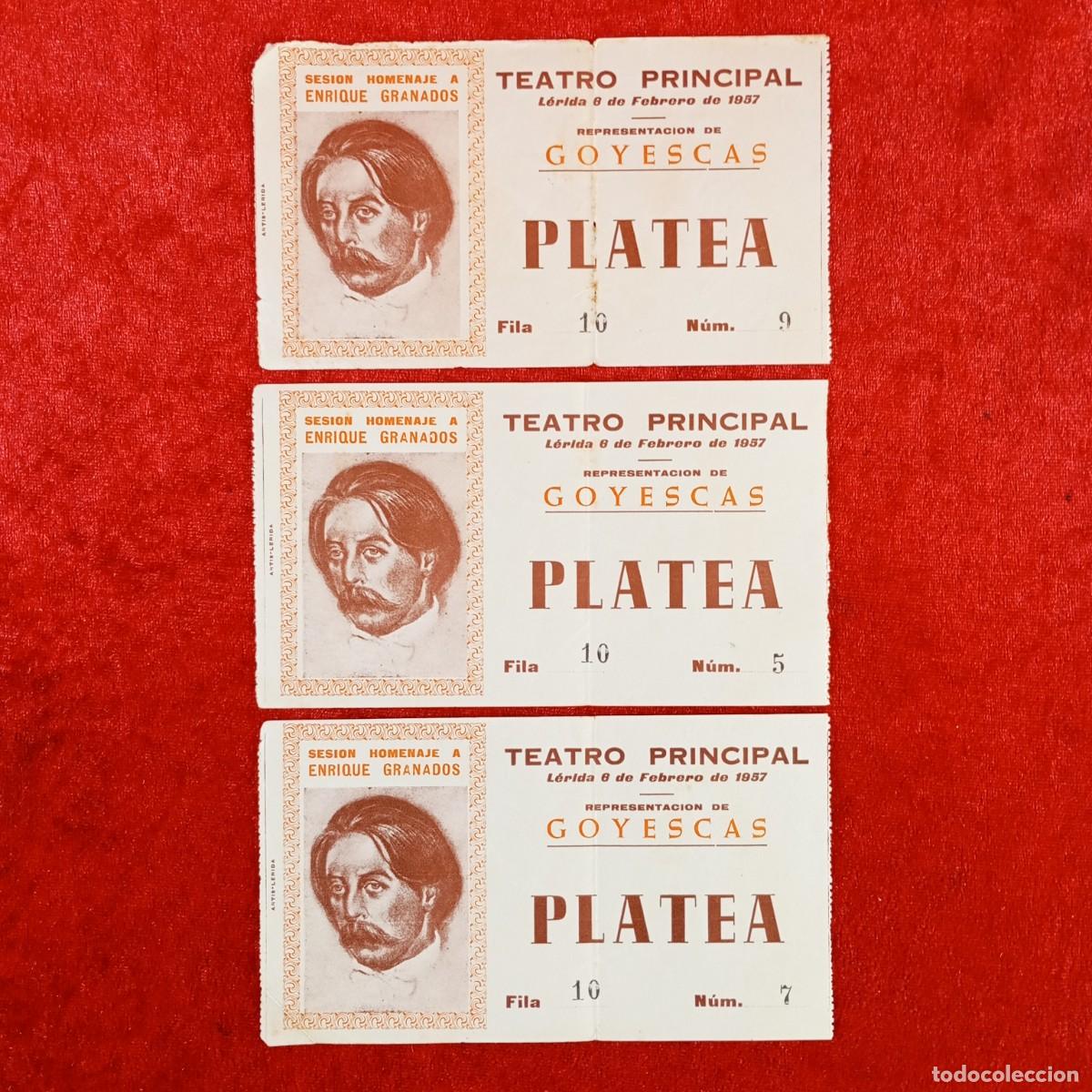 Entradas antiguas de conciertos: LOTE DE 3 ENTRADAS - TEATRO PRINCIPAL DE L&Eacute;RIDA 1957 - SESION HOMENAJE A ENRIQUE GRANADOS / 701